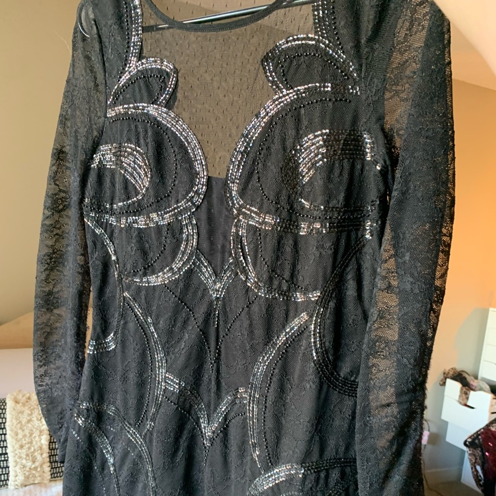 Black Sequin Lace Cocktail Dress